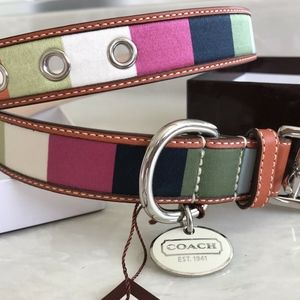 NIB COACH LEGACY STRIPE Dog Collar w/Charm XL